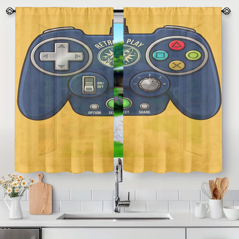 Home Decor Youtube Videos - Gaming-Controller-Vorhang, Retro-Videospiel-Fensterdekoration, halbtransparente Akzentvorhänge für Wohnzimmer