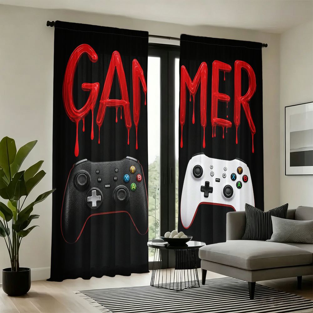 Home Decor Youtube Videos - Gamer-Vorhänge, schwarz, Video-Game-Controller, Drip-Art-Vorhänge für Jungen,