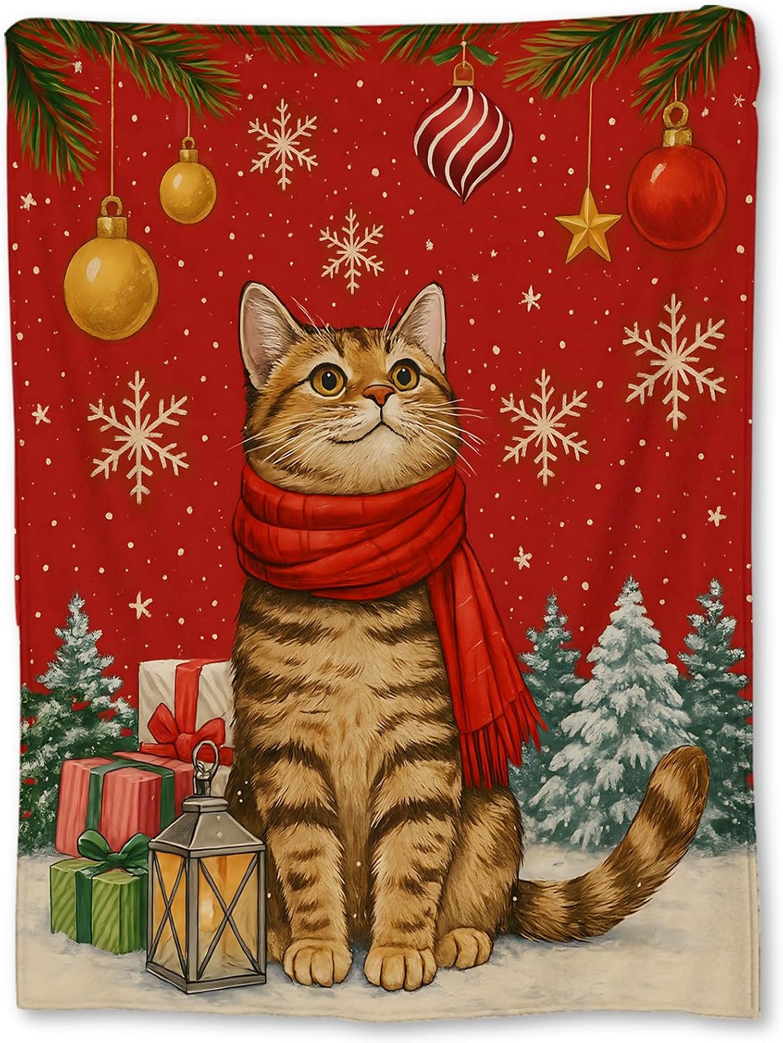 Home Xmas Decor Ideas - Festliche Katzen-Weihnachtsdecke Gemütliche Feiertags-Heimdekoration Winter-Geschenk Plüsch-Fleece-Decke