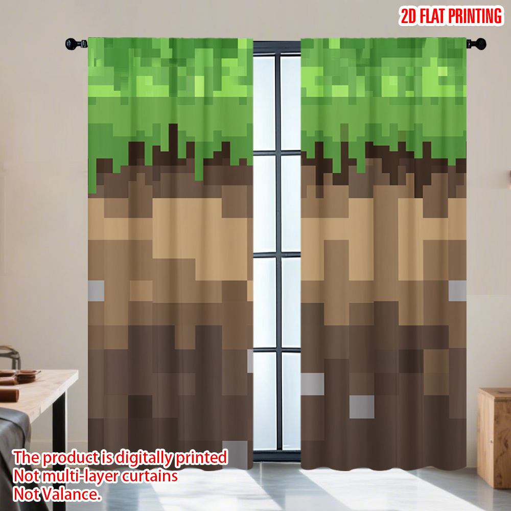 Home Decor Youtube Videos - 2 Stück Pixel Earth Blocks Vorhänge,