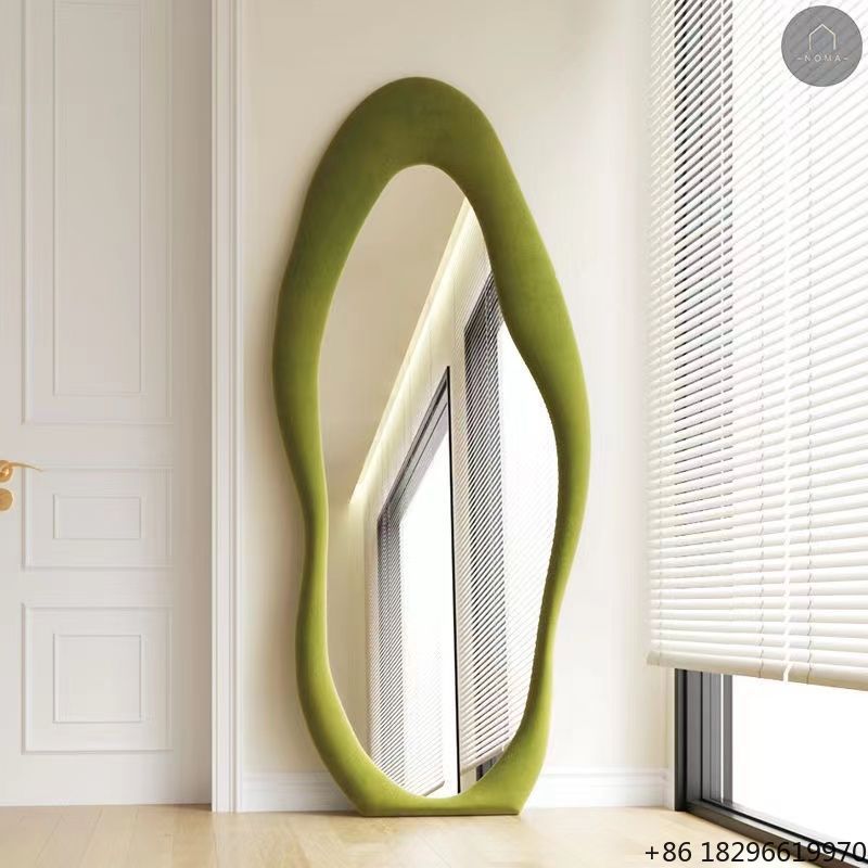 Flooring Home Decor - Cremefarbener Unregelmäßiger Bodenspiegel mit Samtrahmen Stehender