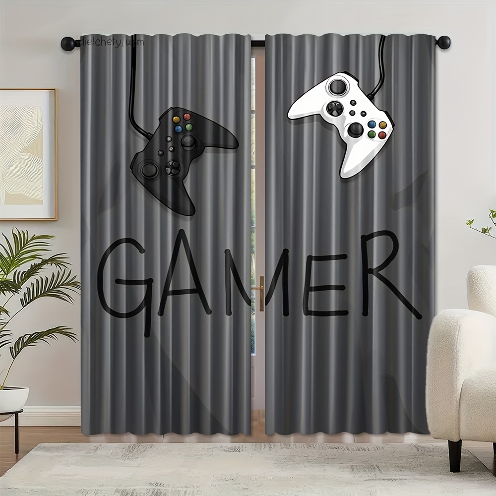 Home Decor Youtube Videos - Gamer-Text-Controller-Vorhänge, Schwarz-Weiß Gamepad-Druck Verdunkelungsvorhänge für Jungenzimmer,