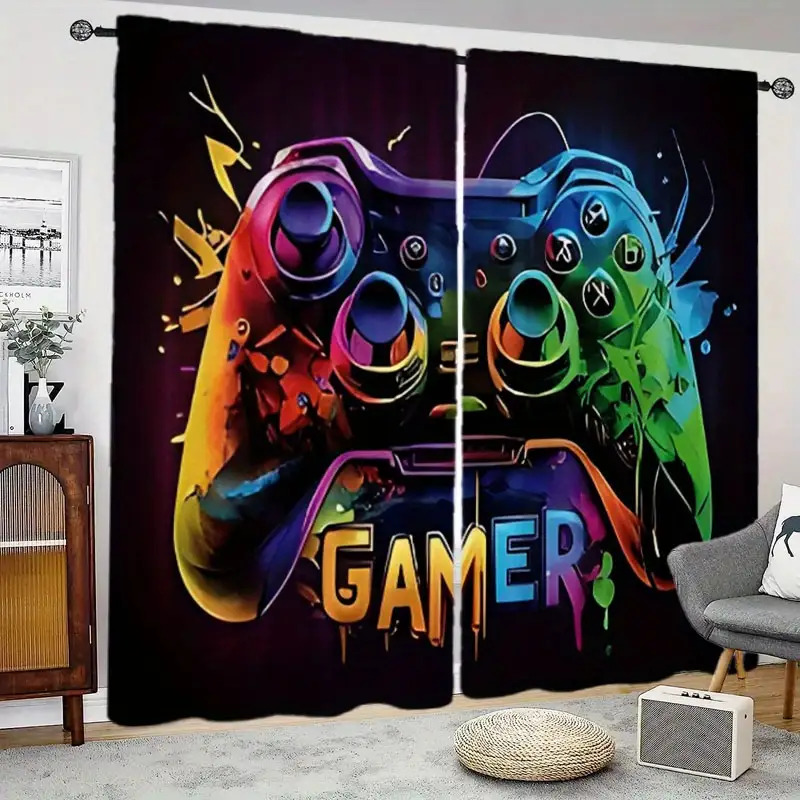 Home Decor Youtube Videos - Dual-Gaming-Vorhänge 2er-Set Pop-Art-Controller-Dekor Fensterpaneel für Gamer-Zimmer