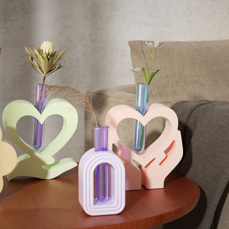 Home Decor Youtube - Herzförmige Hydroponik-Vasenform aus Silikon, DIY-Bogen-Reagenzglas-Blumenvase, Beton-