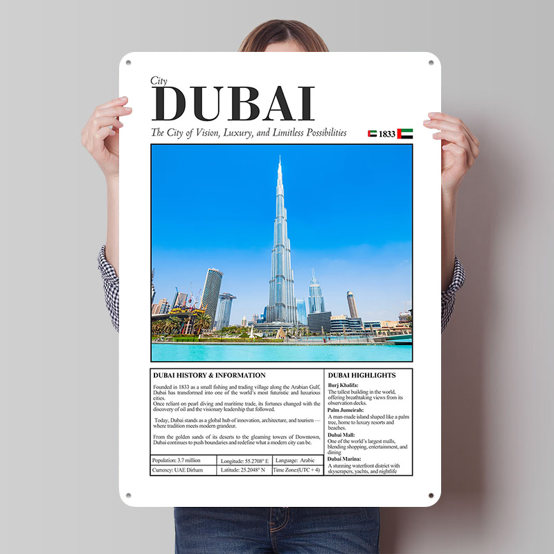 Home Decor Dubai - Dubai Stadtlandschaft Reise-Poster Individuell Bedruckte Retro