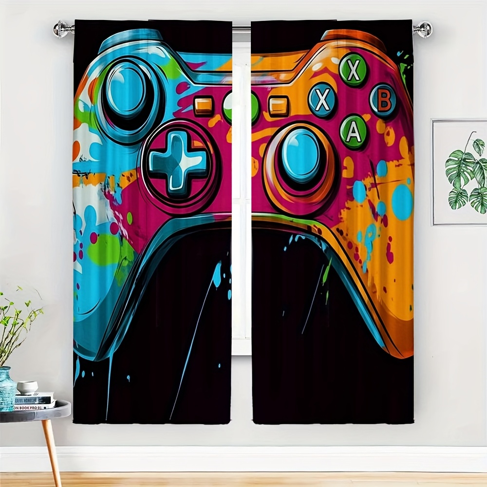 Home Decor Youtube Videos - 2-teilige Video-Gamer-Controller-Vorhänge Pop-Art Fensterdekoration Männerhöhle Retro-Arcade-Dekor
