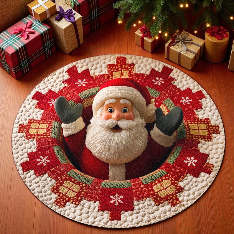 Home Xmas Decor Ideas - Runde Fußmatte mit Weihnachtsmann-Motiv, Willkommens-Feiertagsmatte, Innenbereich,