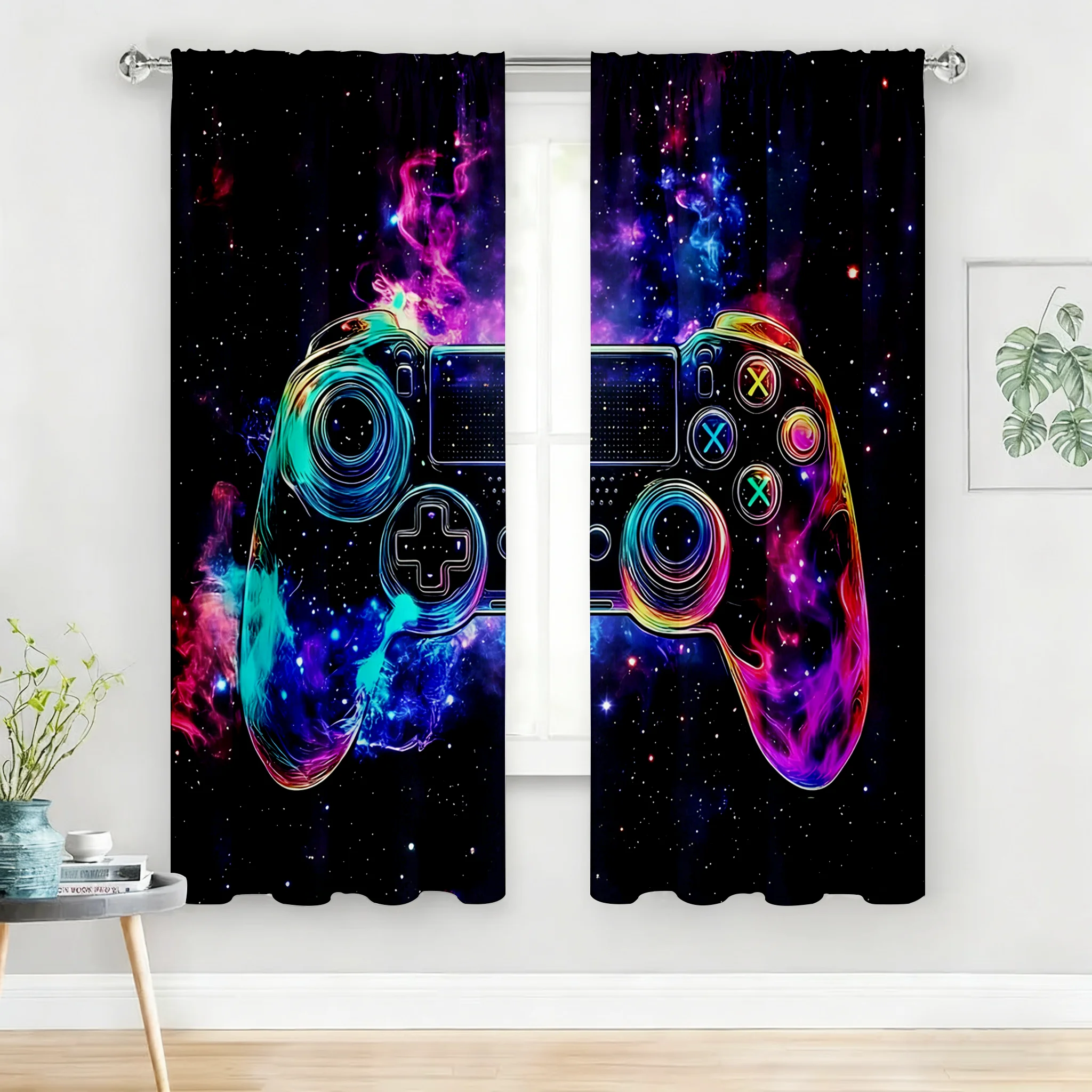 Home Decor Youtube Videos - Gaming-Controller Vorhang-Set Neon Kosmische Nebel Weltraum
