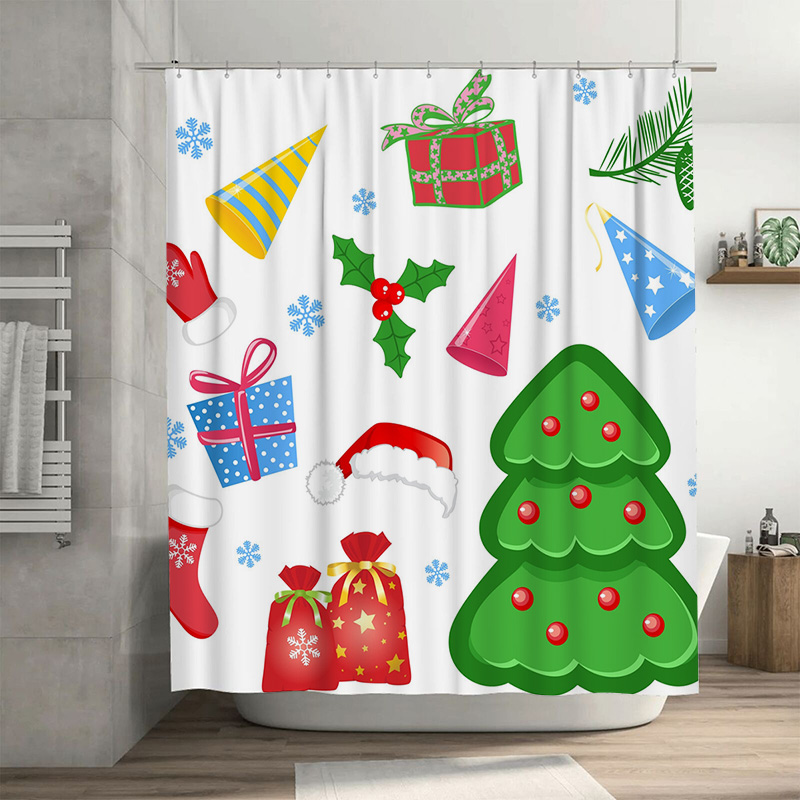 Home Xmas Decor Ideas - TU Duschvorhang, Weihnachtswald, Hirschmuster, wasserdicht, Urlaub,
