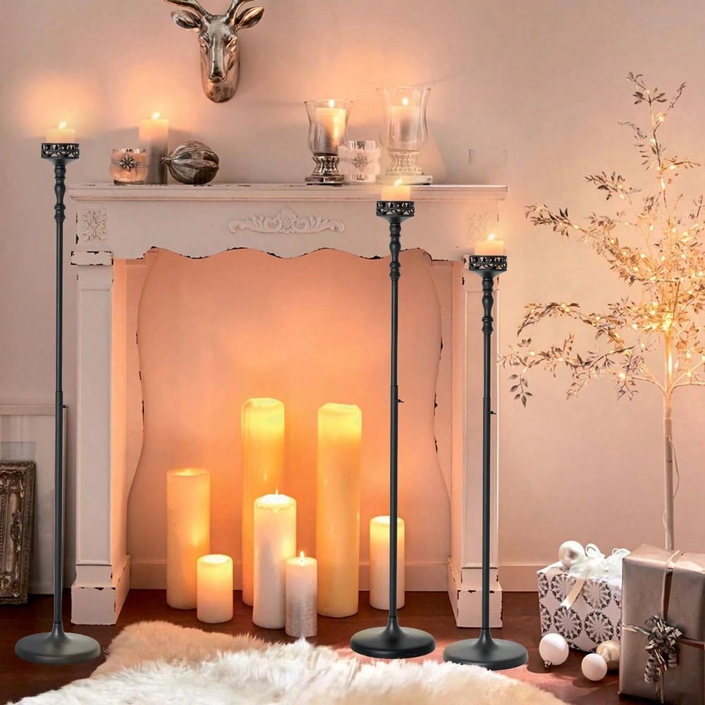 Flooring Home Decor - Verstellbare Metall-Kerzenhalter, Vintage Schwarze Boden-Kerzenständer 38,2