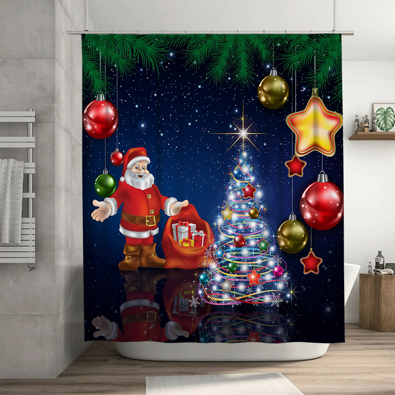 Home Xmas Decor Ideas - TU Weihnachts-Duschvorhang, Weihnachtsmann, festlicher Urlaub, Badezimmer-Dekor,