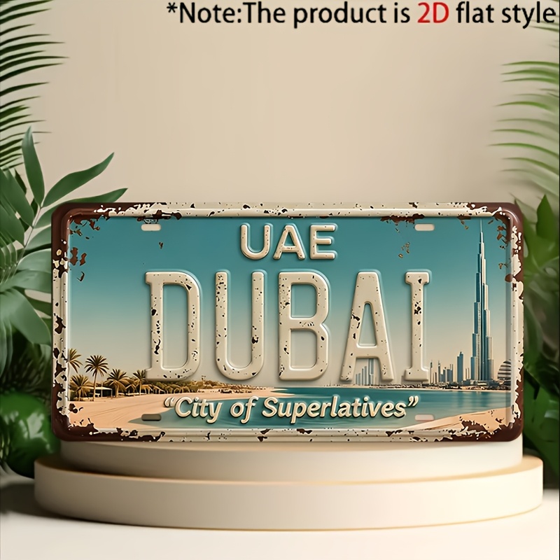 Home Decor Dubai - 2D Flache 1-teilige Vintage Dubai Metall-Dekorplatte,