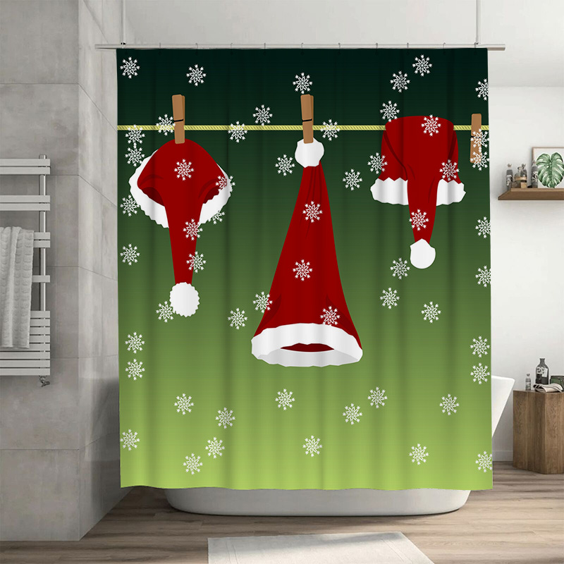 Home Xmas Decor Ideas - TU Festlicher Weihnachts-Duschvorhang, rot, Weihnachtsmann, Urlaub,