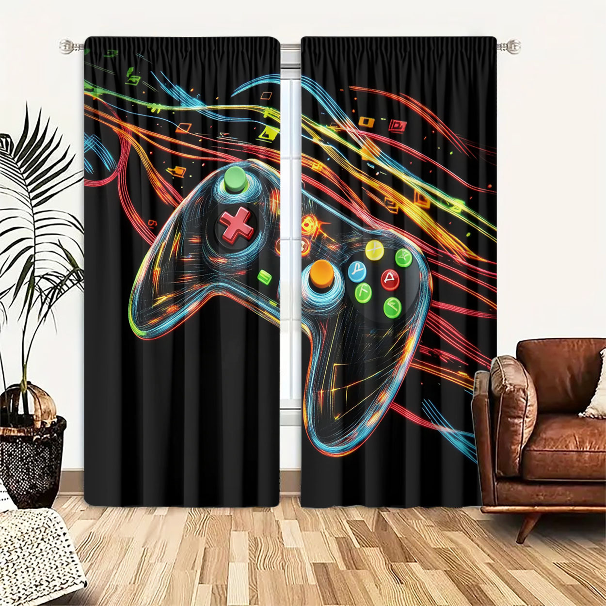 Home Decor Youtube Videos - Neon-Gaming-Controller Vorhang 2er-Set Pop-Art Videospiel-Dekor Fenstervorhänge