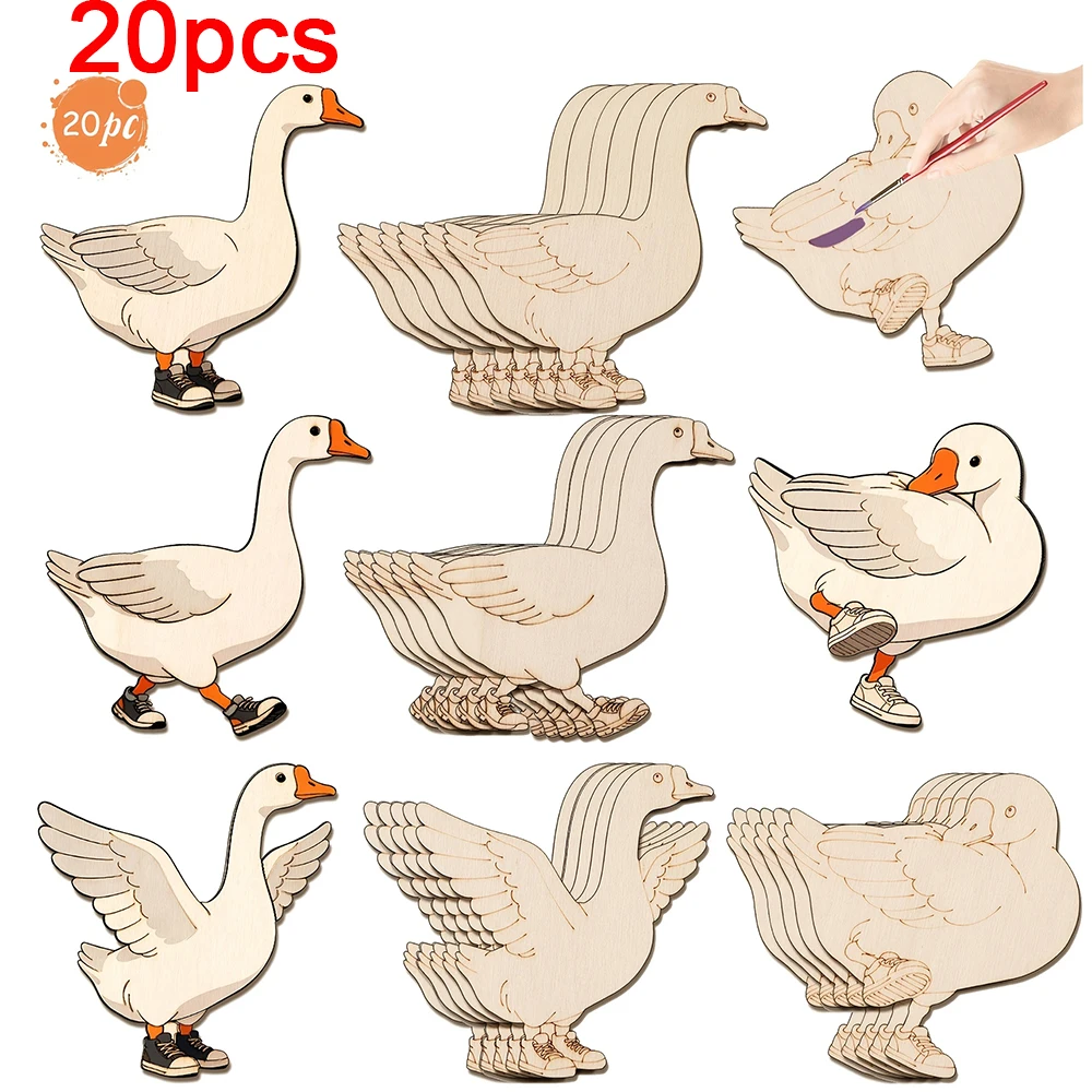 Home Decor Kit - 20-teiliges Unfertiges Holz-Bastelset 4-Typen Gänse-Ornamente Holz-Bastelkit