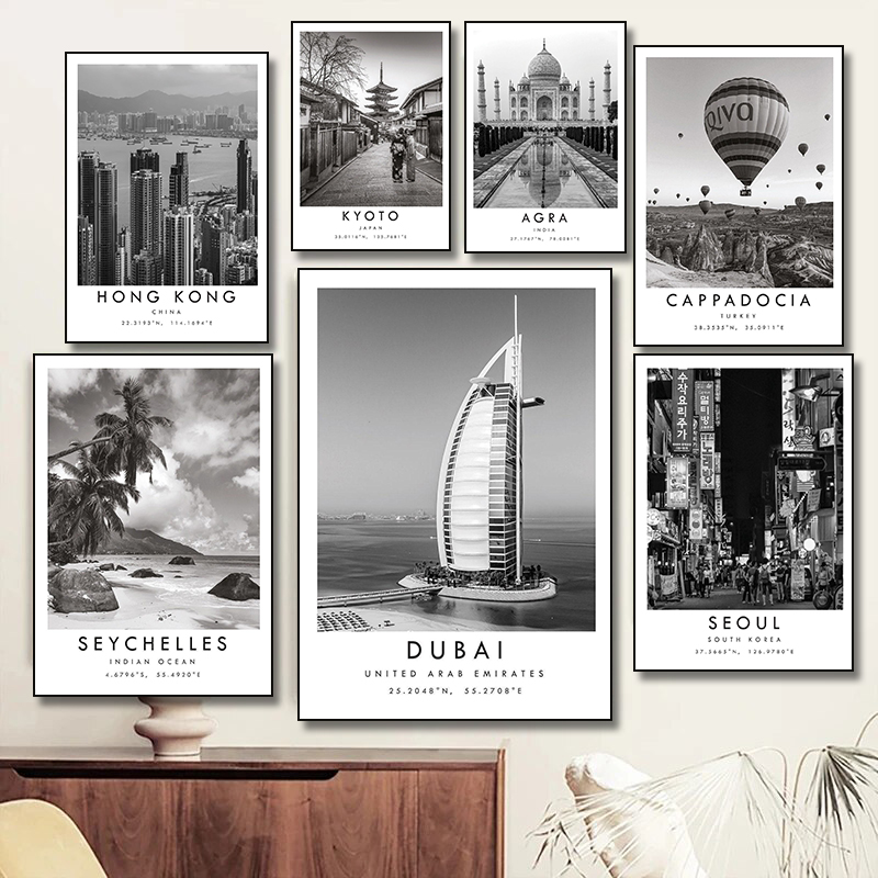 Schwarz Weiß Reise Stadt Poste – Home Decor Dubai Bewertung und Preis